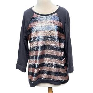 Ann Taylor LOFT Woman’s Large Sequin Sweatshirt Long Sleeve Gray Sparkly
